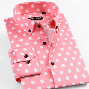 2019 Spring New Men Polka Dot Printing Long Sleeve Shirt Fashion Male Dress Shirts Casual Formal Cotton Shirt