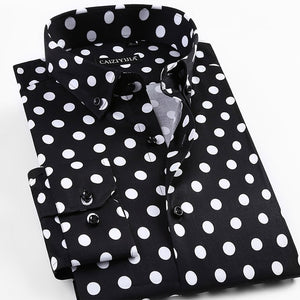 2019 Spring New Men Polka Dot Printing Long Sleeve Shirt Fashion Male Dress Shirts Casual Formal Cotton Shirt