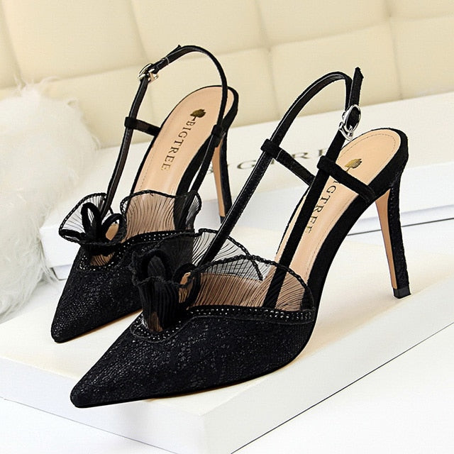 Women High Heel Shoes Lace Flower Women Sandals