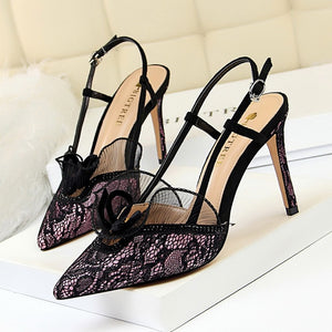 Women High Heel Shoes Lace Flower Women Sandals