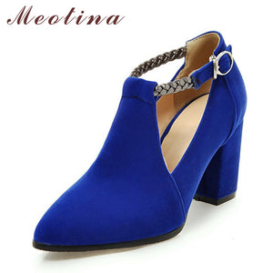 Meotina Women Pumps High Heels Ladies Shoes Elegant Pointed Toe Wedding Female Shoes 2019 Spring Fashion Size 33-43 Blue Black