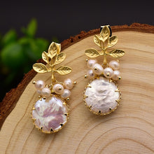 Load image into Gallery viewer, GLSEEVO Natural Fresh Water Baroque Pearl Drop Earrings Women Plant Leaves Dangle Earrings Luxury Handmade Fine Jewelry GE0308