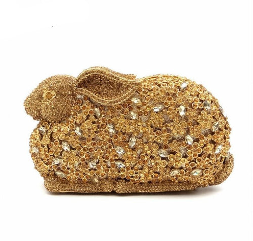 Gold Women' Crystal Evening Bag Rabbit Retro Beaded Clutch Bags Hollow Wedding Diamond Beaded Bag Rhinestone Small Shoulder Bags