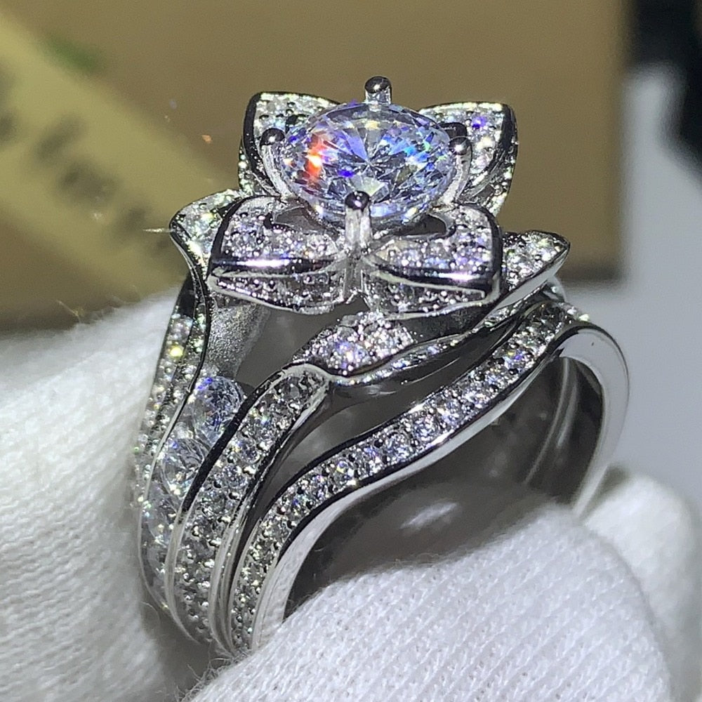 3PCS Hot Sale New 2019 Luxury Jewelry 925 Sterling Silver Round Cut 5A Cubic Zirconia Women Wedding Band Ring