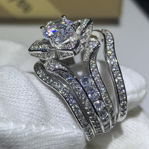 3PCS Hot Sale New 2019 Luxury Jewelry 925 Sterling Silver Round Cut 5A Cubic Zirconia Women Wedding Band Ring