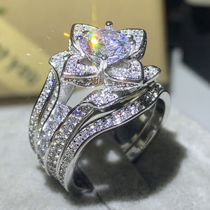 3PCS Hot Sale New 2019 Luxury Jewelry 925 Sterling Silver Round Cut 5A Cubic Zirconia Women Wedding Band Ring