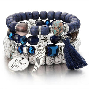 Fashion Vintage Ethnic Multi layer Big beads Bracelets Boho Statement Flower Bracelet Bangles