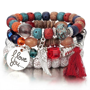 Fashion Vintage Ethnic Multi layer Big beads Bracelets Boho Statement Flower Bracelet Bangles