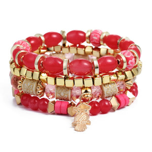 Fashion Vintage Ethnic Multi layer Big beads Bracelets Boho Statement Flower Bracelet Bangles