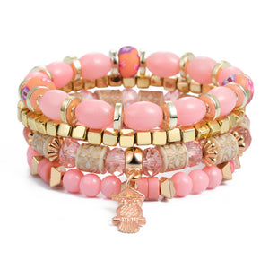 Fashion Vintage Ethnic Multi layer Big beads Bracelets Boho Statement Flower Bracelet Bangles