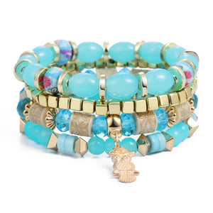 Fashion Vintage Ethnic Multi layer Big beads Bracelets Boho Statement Flower Bracelet Bangles