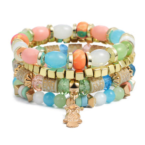 Fashion Vintage Ethnic Multi layer Big beads Bracelets Boho Statement Flower Bracelet Bangles