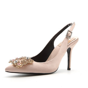 Women Shoes Pumps High Heels Elegant Buckle Rhinestone Pointed Toe Wedding Shoes
