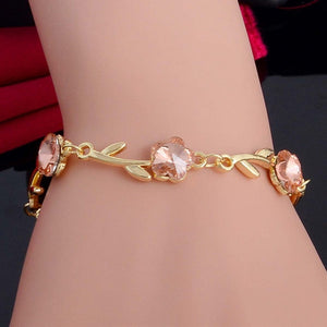 Hot 1pc Gold Color Austrian Crystal Hollow Charming Rose Flower Chain Bracelet For Women Jewelry