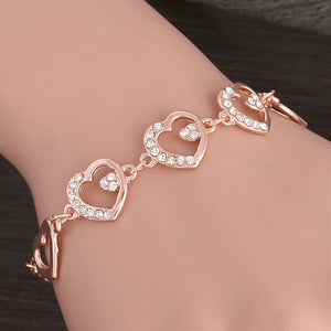 Hot 1pc Gold Color Austrian Crystal Hollow Charming Rose Flower Chain Bracelet For Women Jewelry