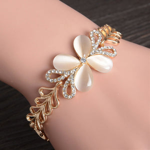 Hot 1pc Gold Color Austrian Crystal Hollow Charming Rose Flower Chain Bracelet For Women Jewelry