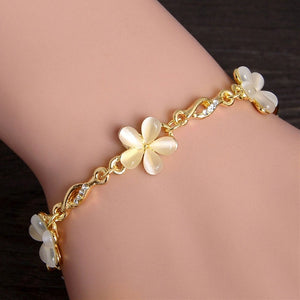 Hot 1pc Gold Color Austrian Crystal Hollow Charming Rose Flower Chain Bracelet For Women Jewelry