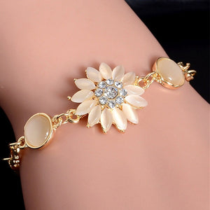 Hot 1pc Gold Color Austrian Crystal Hollow Charming Rose Flower Chain Bracelet For Women Jewelry