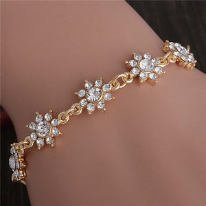 Hot 1pc Gold Color Austrian Crystal Hollow Charming Rose Flower Chain Bracelet For Women Jewelry