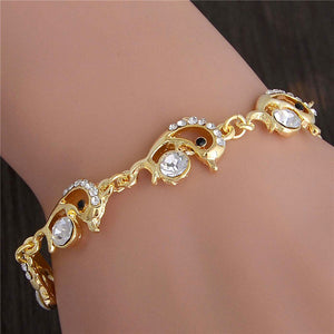 Hot 1pc Gold Color Austrian Crystal Hollow Charming Rose Flower Chain Bracelet For Women Jewelry