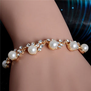 Hot 1pc Gold Color Austrian Crystal Hollow Charming Rose Flower Chain Bracelet For Women Jewelry