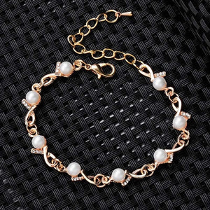 Hot 1pc Gold Color Austrian Crystal Hollow Charming Rose Flower Chain Bracelet For Women Jewelry