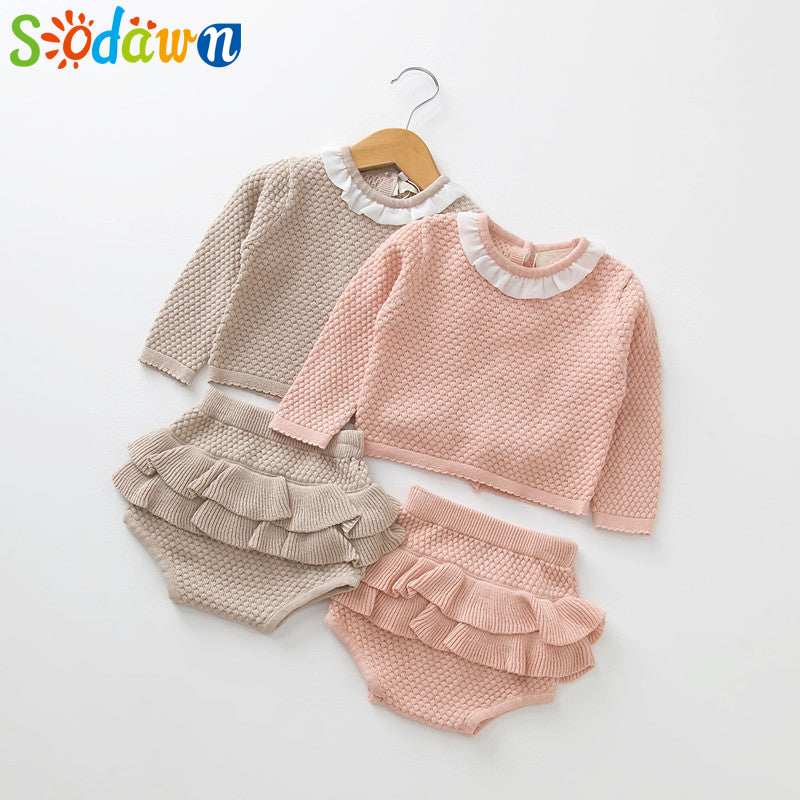 Fashion Baby Girls Clothes Long Sleeve Knit Sweater+Shorts Sets