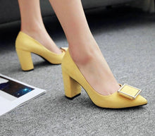 Load image into Gallery viewer, ZawsThia 2019 spring summer yellow red block high heels office career woman pumps shoes beautiful women dress stilettos shoes
