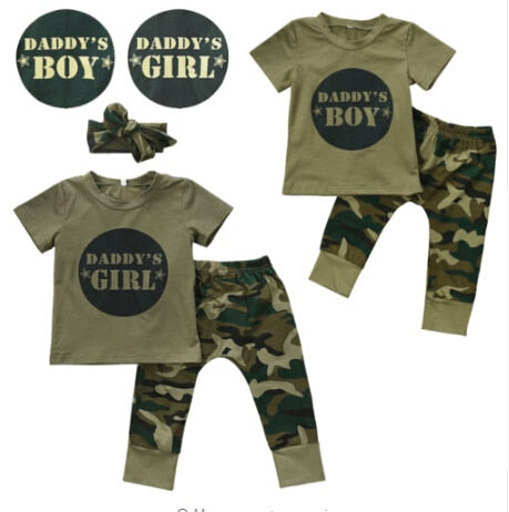 Camouflage Baby DADDYS Boys Girls Clothes Newborn T-shirt Tops Pants Outfits Set