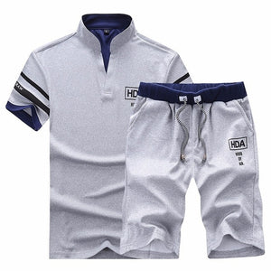 Summer Men's Tracksuit Clothing Male Short Sleeve + Shorts 2 Pieces