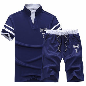 Summer Men's Tracksuit Clothing Male Short Sleeve + Shorts 2 Pieces