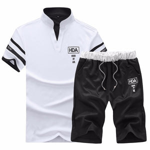 Summer Men's Tracksuit Clothing Male Short Sleeve + Shorts 2 Pieces