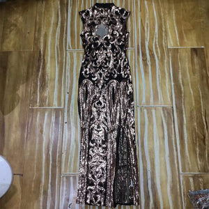 High Quality Fashion Gold Sequin Celebrity Cocktail Party Dress Christmas Vestidos Elegant Maxi Bodycon Women Dress Wholesale