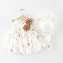 Load image into Gallery viewer, Baby Girl Bow Polka Dot Straw Hat Princess Dress