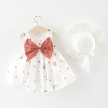 Load image into Gallery viewer, Baby Girl Bow Polka Dot Straw Hat Princess Dress