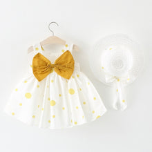 Load image into Gallery viewer, Baby Girl Bow Polka Dot Straw Hat Princess Dress