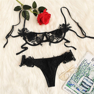 COLROVIE Burgundy Eyelash Lace Garter Floral Lace Intimates Sexy Lingerie Set Underwear Black Women Wireless Transparent Bra Set