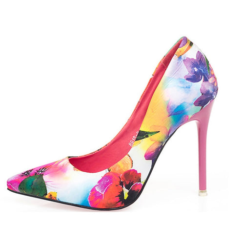 Pumps Women 2019 Ethnic Style Retro Flowers Shoes High Heels