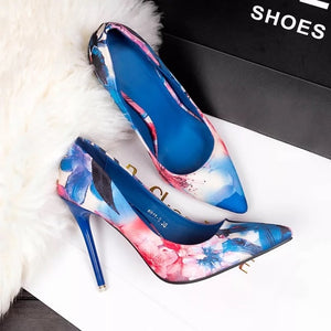 Pumps Women 2019 Ethnic Style Retro Flowers Shoes High Heels