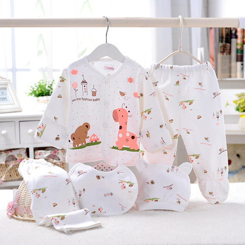 5Pcs Newborn Baby Boys Girls Cotton Outfit Suit T Shirt Pant Bib Hat