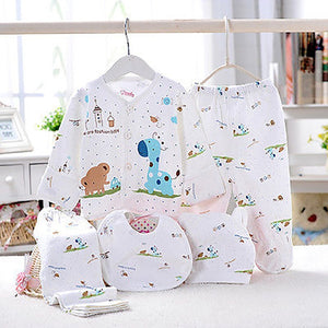 5Pcs Newborn Baby Boys Girls Cotton Outfit Suit T Shirt Pant Bib Hat