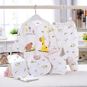 5Pcs Newborn Baby Boys Girls Cotton Outfit Suit T Shirt Pant Bib Hat