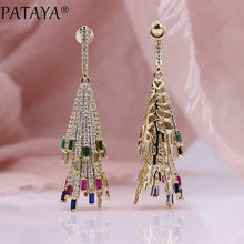 Load image into Gallery viewer, PATAYA New Micro Wax Inlay Luxury Long Stud Earrings Rose Gold Multicolor Natural Zircon