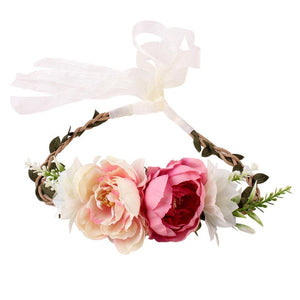 3PCS Baby Girls Artificial Flower Headband Elastic Nylon Ribbon Newborn Headwear Set