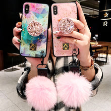 Load image into Gallery viewer, Luxury cute color pink transparent glitter marble 3D diamond bracket cute silicone phone case for iphone X XR XS MAX 7 8 plus 6S