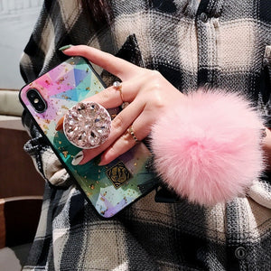 Luxury cute color pink transparent glitter marble 3D diamond bracket cute silicone phone case for iphone X XR XS MAX 7 8 plus 6S