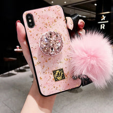 Load image into Gallery viewer, Luxury cute color pink transparent glitter marble 3D diamond bracket cute silicone phone case for iphone X XR XS MAX 7 8 plus 6S