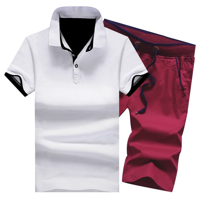 Cotton Mens Sets Summer Button Polo Shirts Sets Turn Down Mens Shorts 4XL Men Clothes 2 Piece Set Tracksuit Elastic Waist Shorts