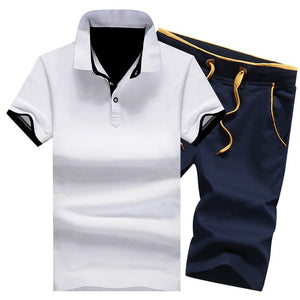 Cotton Mens Sets Summer Button Polo Shirts Sets Turn Down Mens Shorts 4XL Men Clothes 2 Piece Set Tracksuit Elastic Waist Shorts