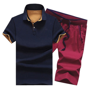 Cotton Mens Sets Summer Button Polo Shirts Sets Turn Down Mens Shorts 4XL Men Clothes 2 Piece Set Tracksuit Elastic Waist Shorts